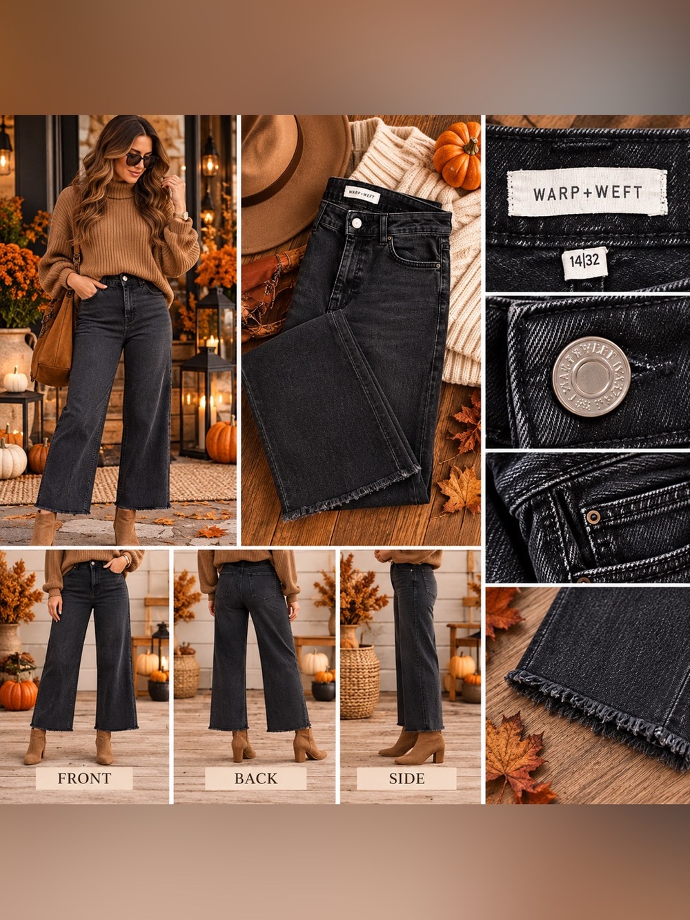 Warp + Weft Women's Washed Black Wide-Leg High-Rise Jeans